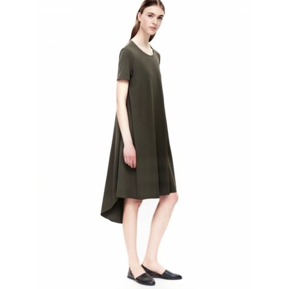 COS Olive Green Short Sleeve High-Low A-Line Dress